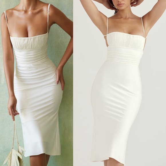 House of CB Dresses & Skirts - House Of CB Womens Ivory Lois Corset Satin Midi Dress